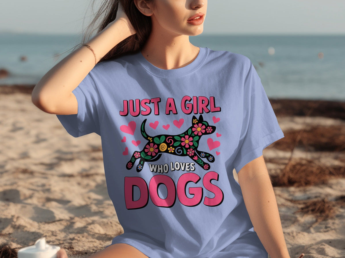 Just A Girl Who Loves Dogs Floral Dog Design T-Shirts