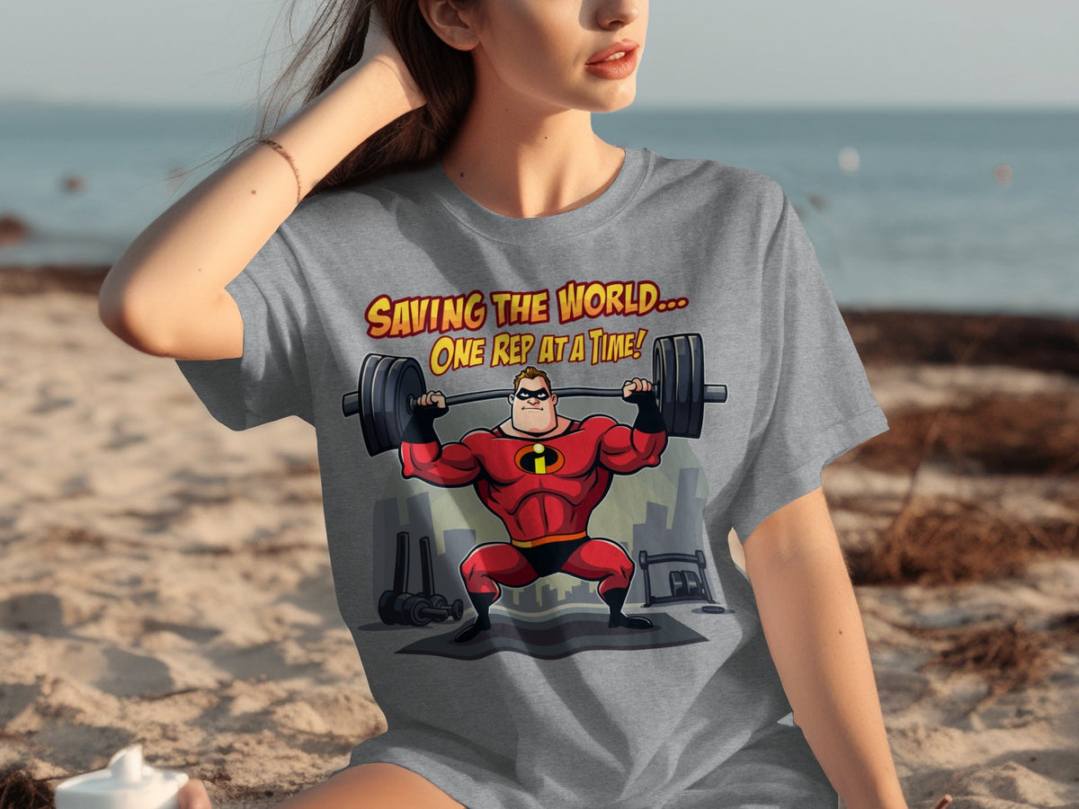 Saving the World One Rep at a Time Heroic Gym T-Shirts