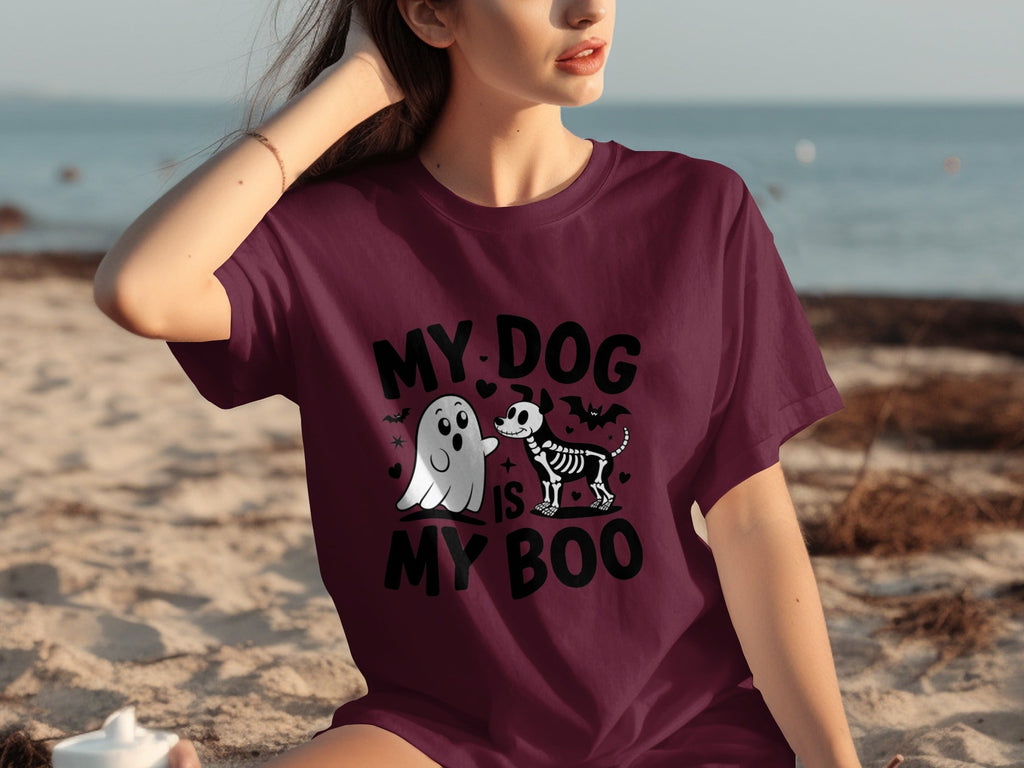 My Dog IS My Boo Halloween Ghost Dog Skeleton Art T-Shirts