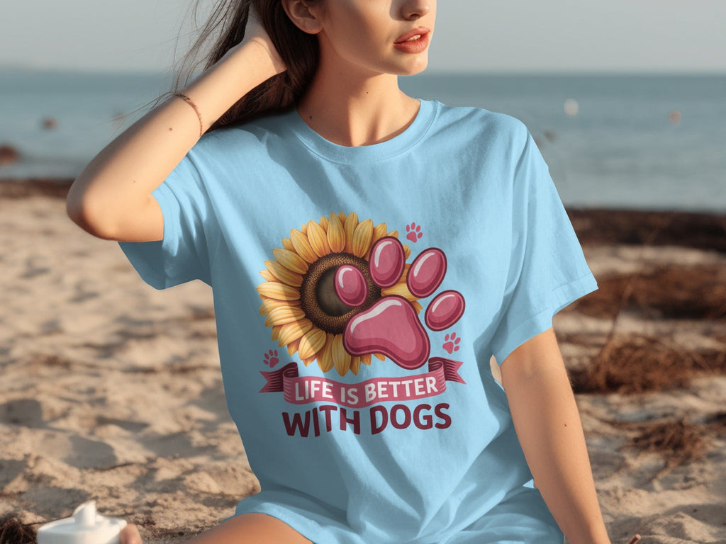 Life Is Better With Dogs Sunflower And Paw Print T-Shirts