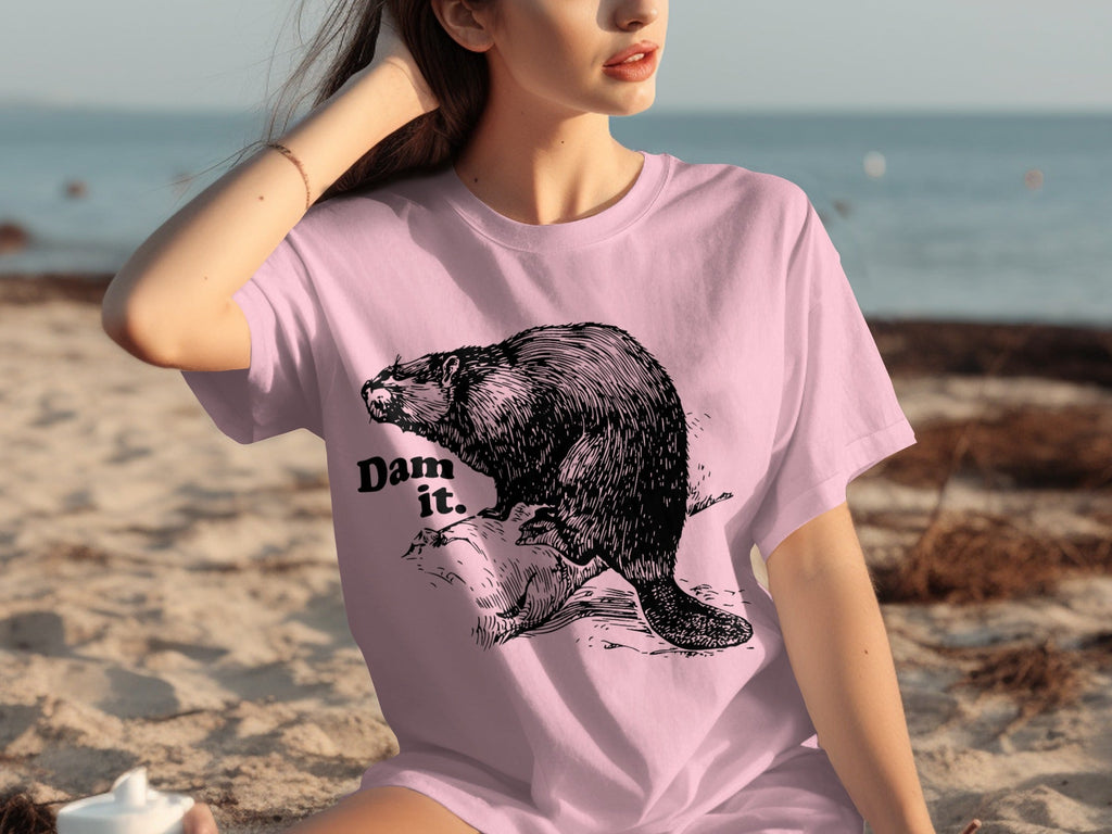 Beaver with Dam it Text Funny Graphic Print T-Shirts product image 27