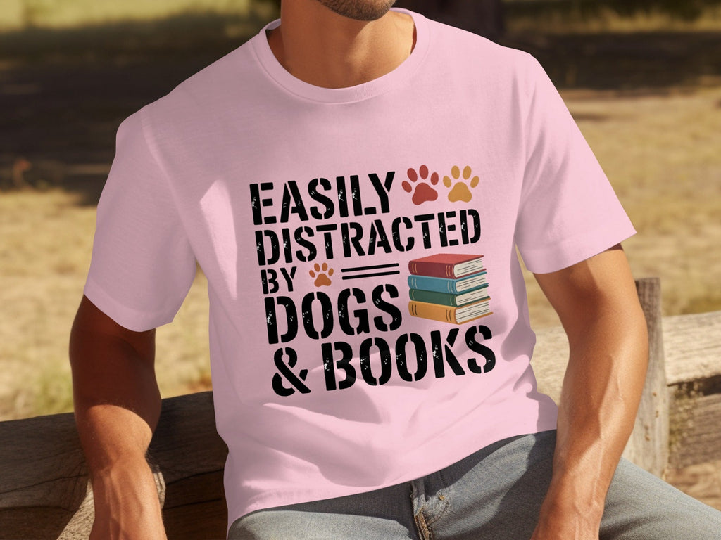 Easily Distracted by Dogs & Books Design Cool T-Shirts product image 27