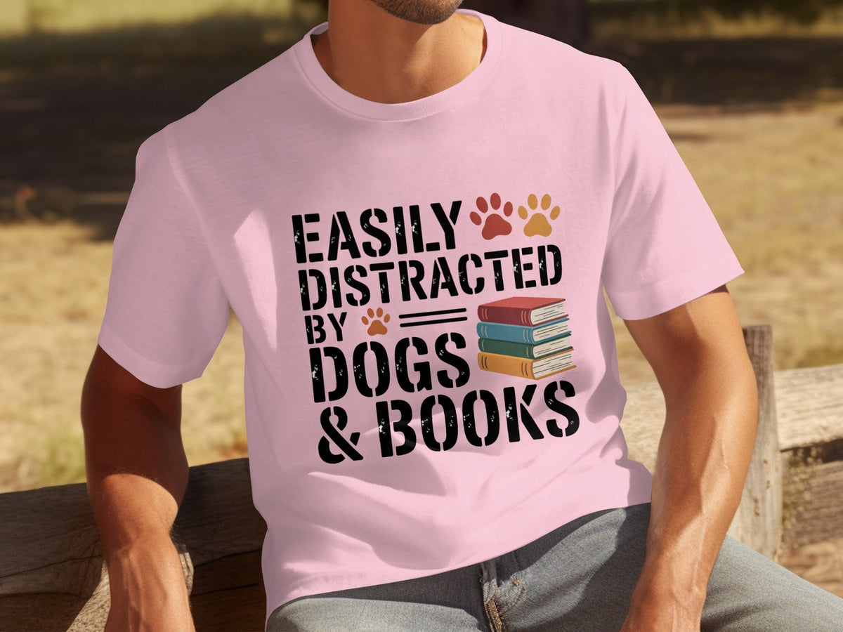 Easily Distracted by Dogs & Books Design Cool T-Shirts product image 27