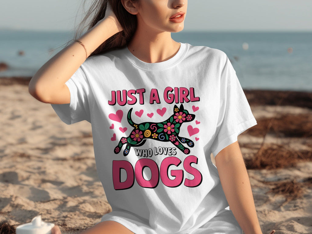Just A Girl Who Loves Dogs Floral Dog Design T-Shirts