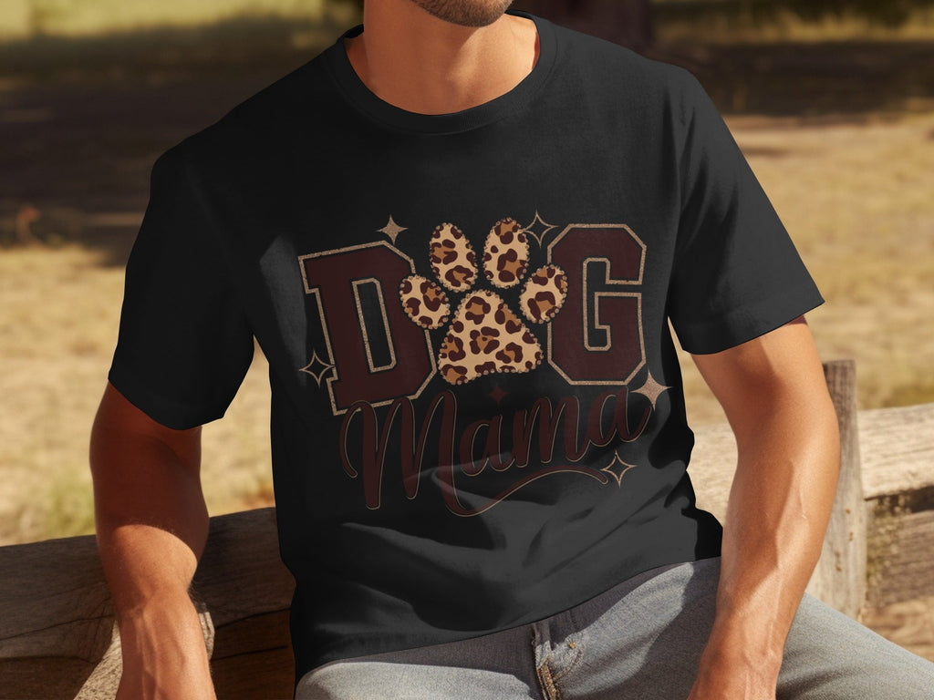 Dog Mama Lettering Design Leopard Paw Print Graphic T-Shirts