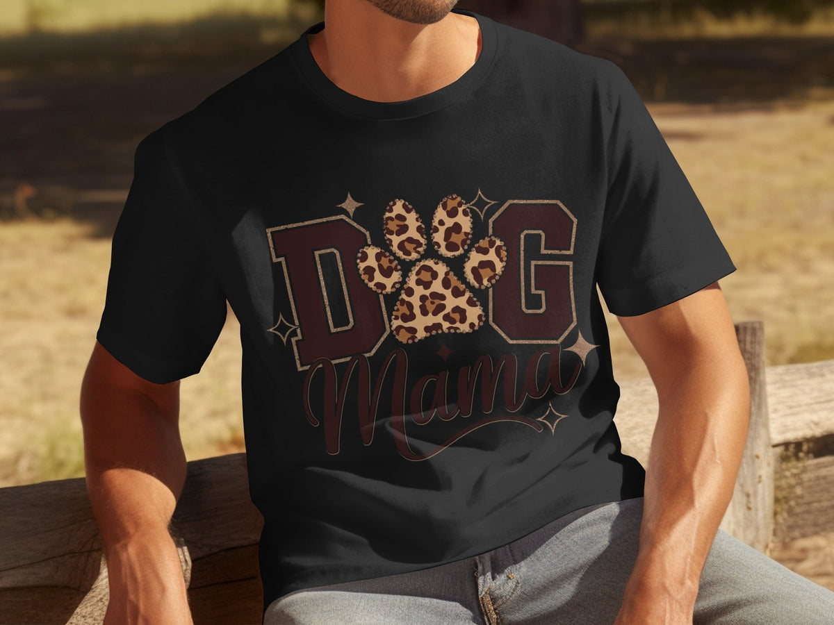 Dog Mama Lettering Design Leopard Paw Print Graphic T-Shirts