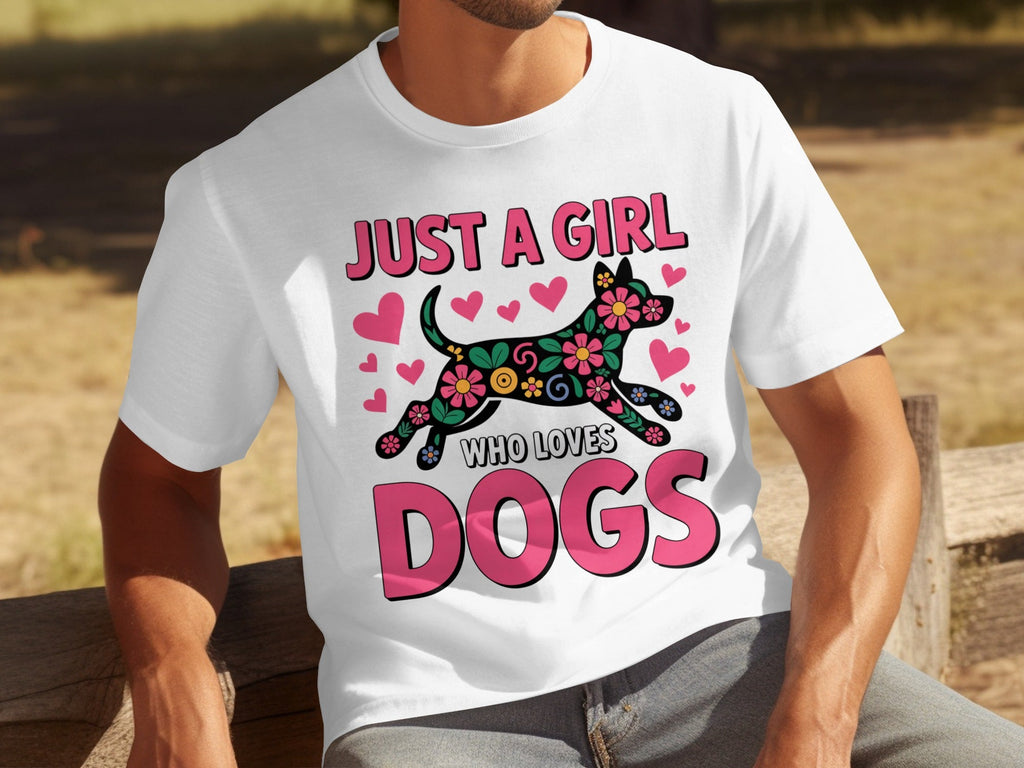 Just A Girl Who Loves Dogs Floral Dog Design T-Shirts