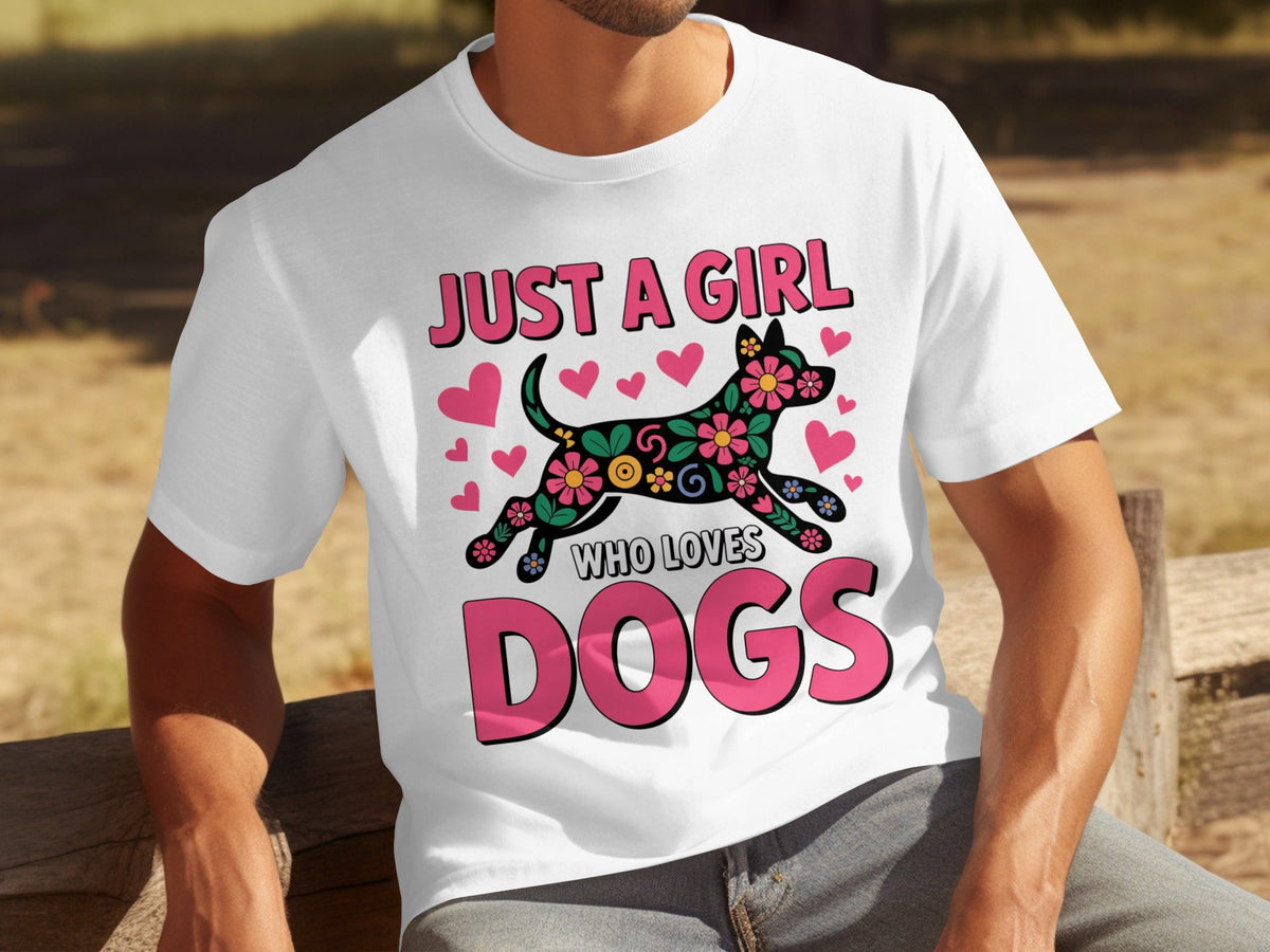 Just A Girl Who Loves Dogs Floral Dog Design T-Shirts