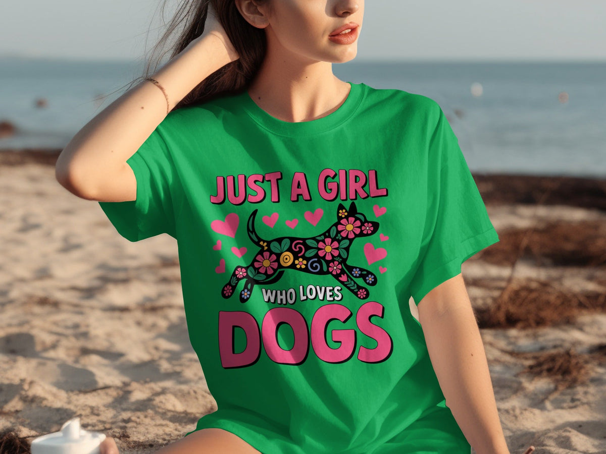 Just A Girl Who Loves Dogs Floral Dog Design T-Shirts