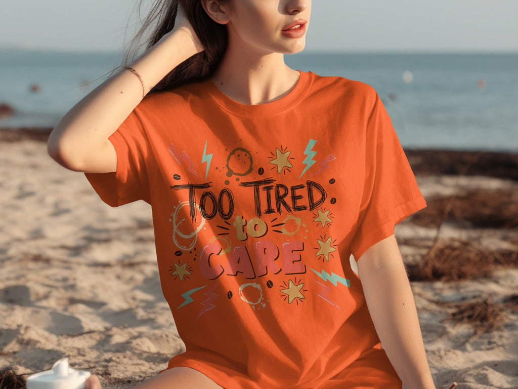 Too Tired to Care With Coffee Elements Design T-Shirts product image 3