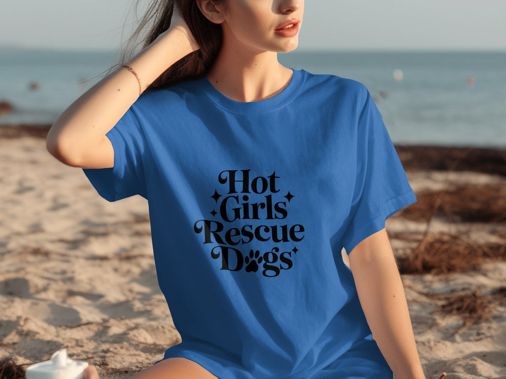Hot Girls Rescue Dogs Graphic Print Novelty Design T-Shirts