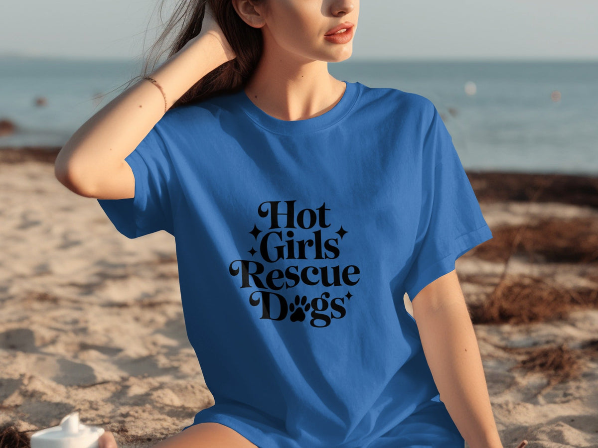 Hot Girls Rescue Dogs Graphic Print Novelty Design T-Shirts