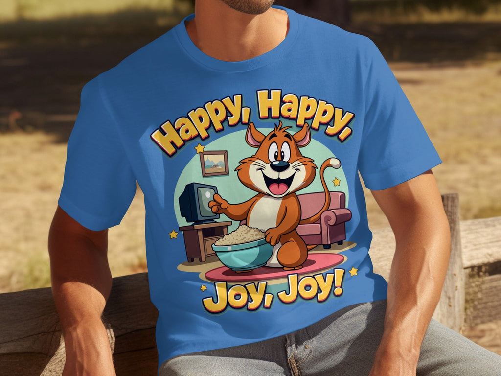 Happy Happy Joy Joy with Cartoon Cat Design T-Shirts