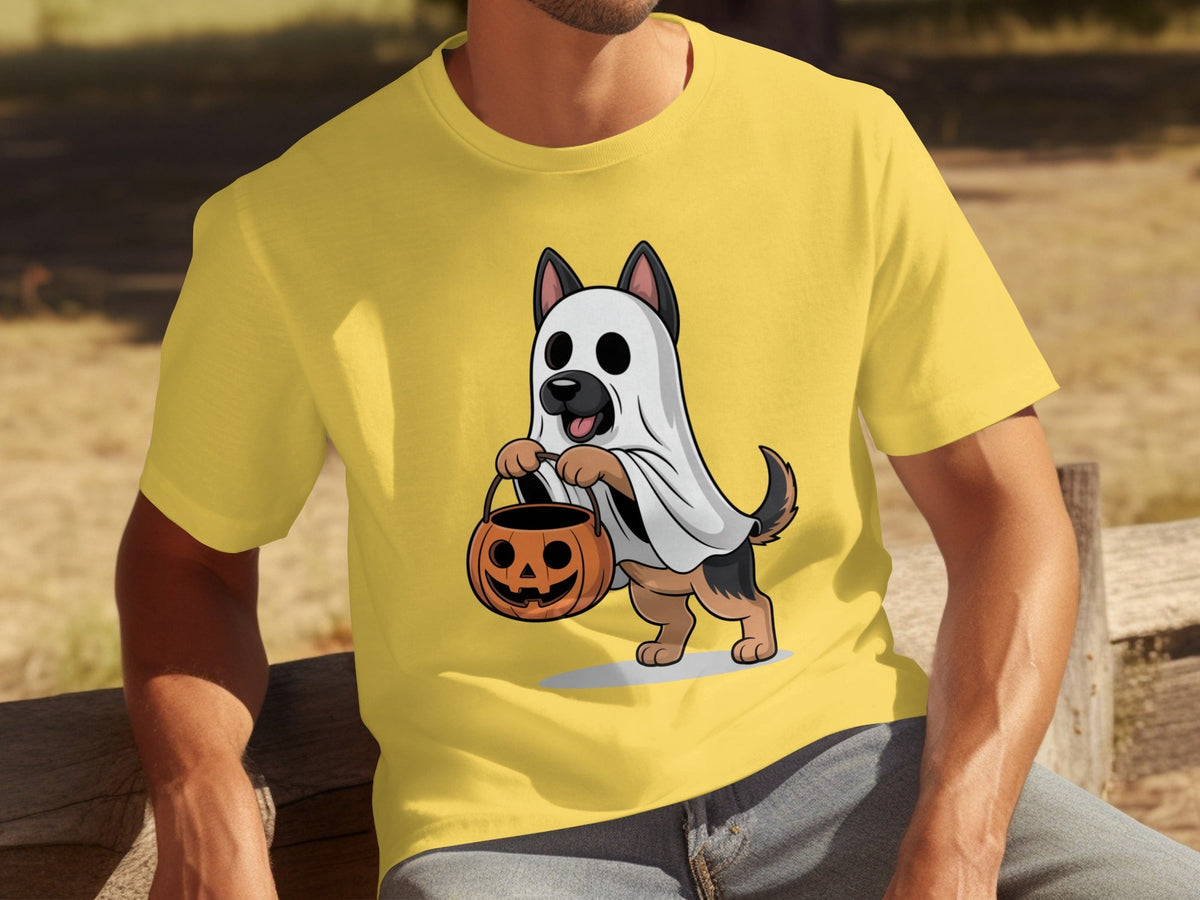 Cute German Shepherd Dressed as Ghost for Halloween T-Shirts