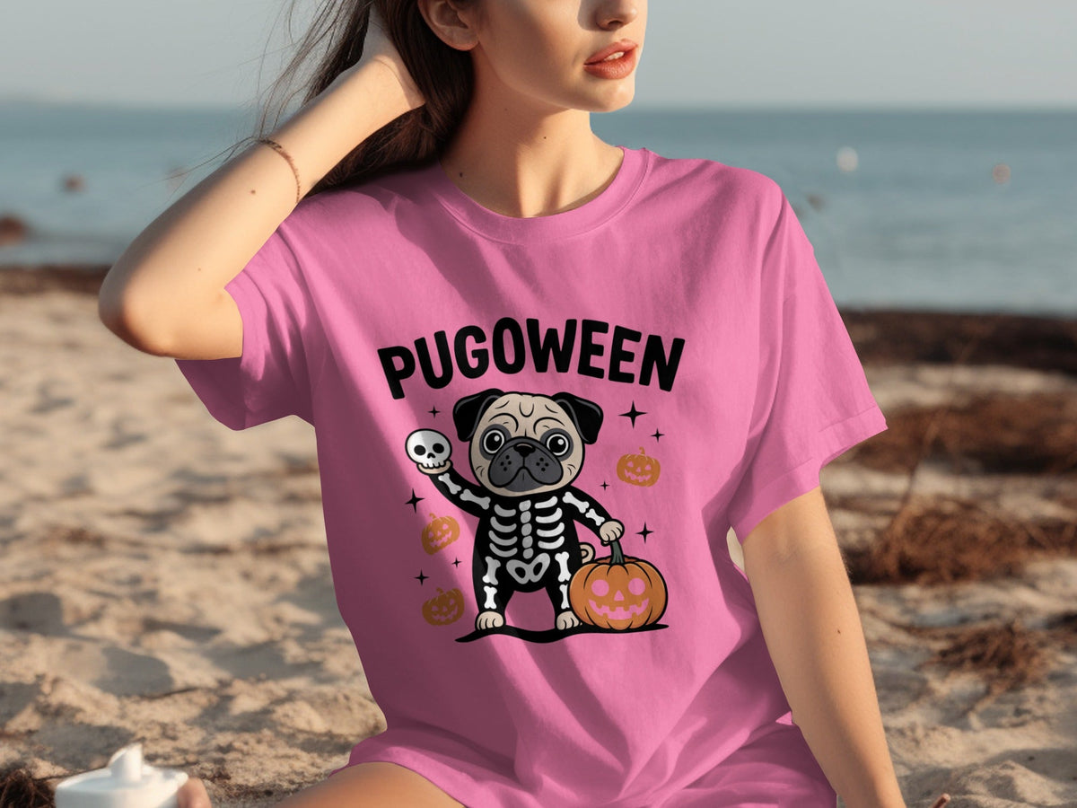 Pugoween Halloween Pug Dog Skeleton Costume T-Shirts