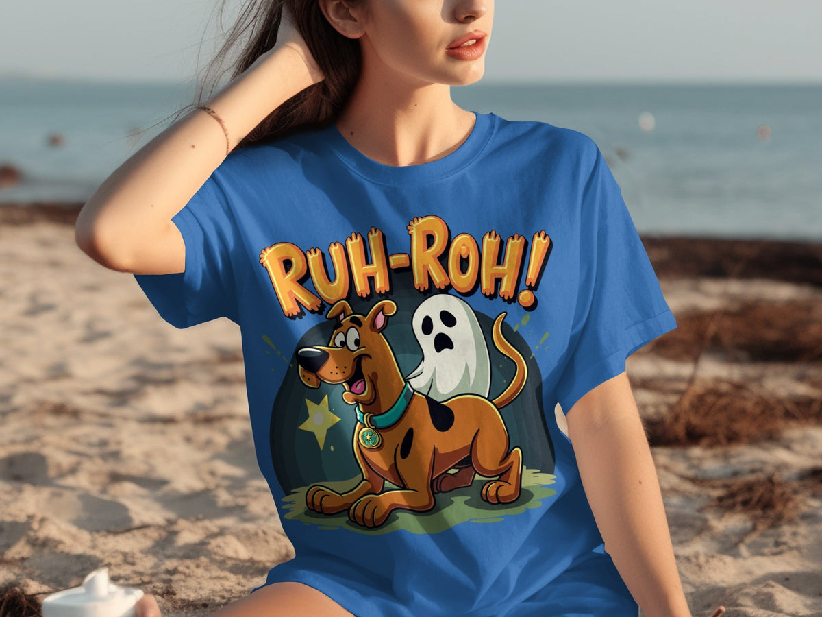 Ruh Roh Scooby Doo With Ghost Cartoon Style Design T-Shirts