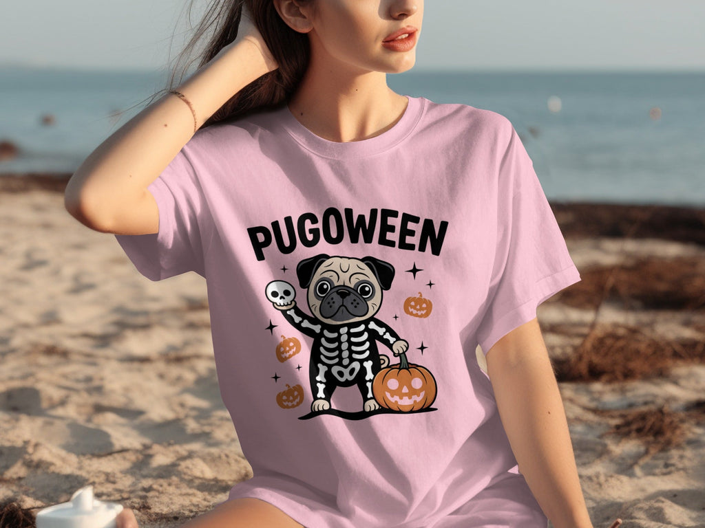 Pugoween Halloween Pug Dog Skeleton Costume T-Shirts