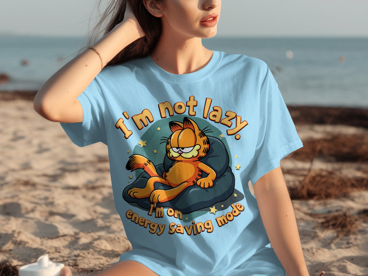 Lazy Garfield on Energy Saving Mode Funny Graphic T-Shirts