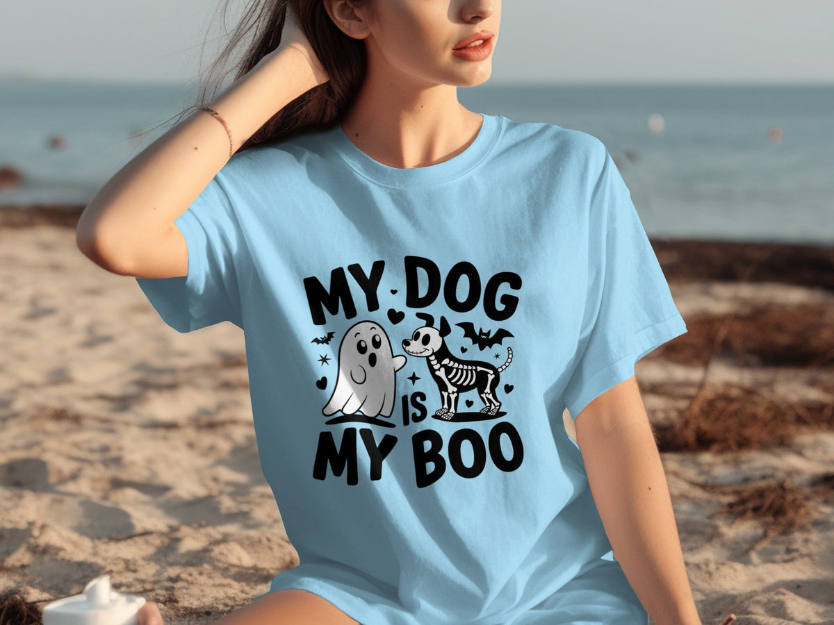 My Dog IS My Boo Halloween Ghost Dog Skeleton Art T-Shirts