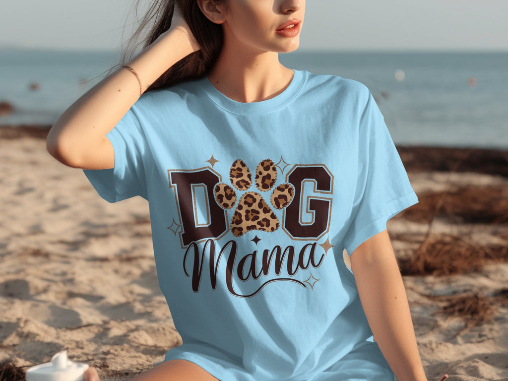 Dog Mama Lettering Design Leopard Paw Print Graphic T-Shirts
