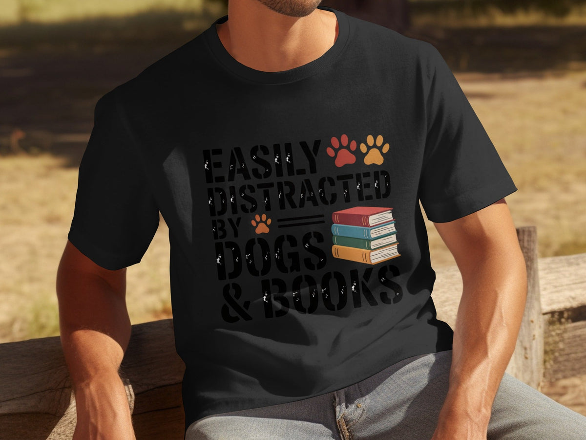 Easily Distracted by Dogs & Books Design Cool T-Shirts product image 31