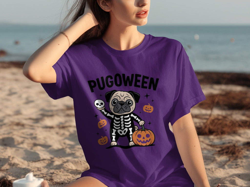 Pugoween Halloween Pug Dog Skeleton Costume T-Shirts