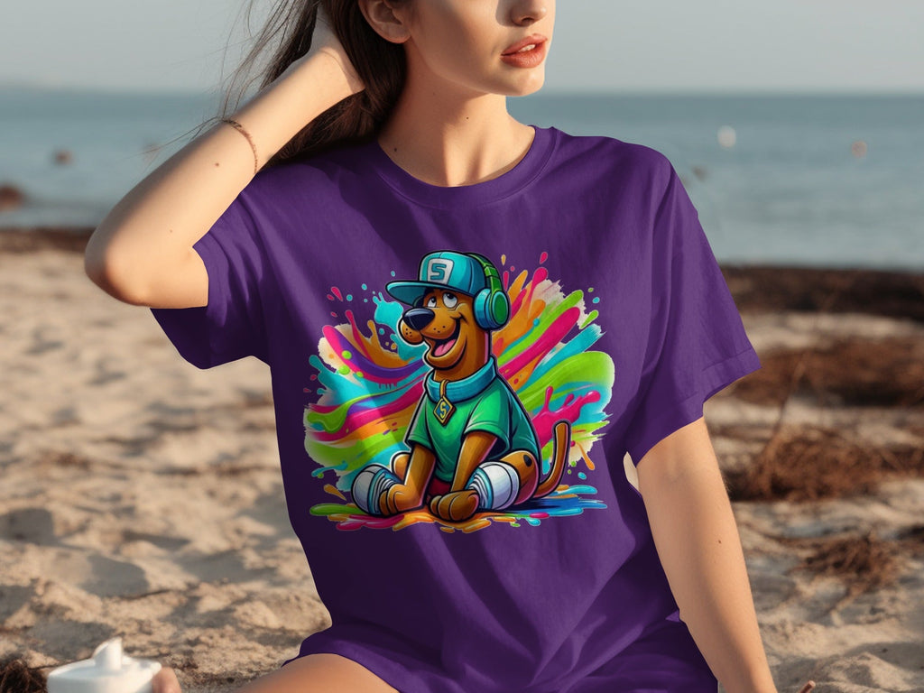 Scooby Doo with Headphones and Cap Colorful Art T-Shirts