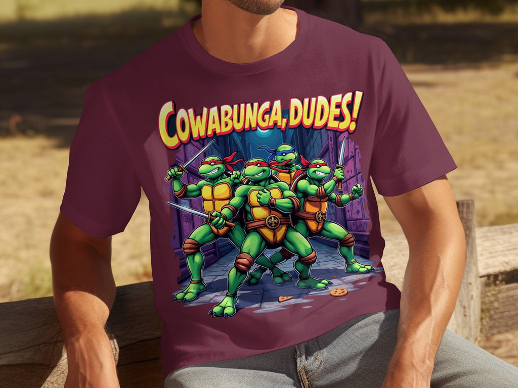 Cowabunga Dudes Four Turtles with Swords in Alley T-Shirts