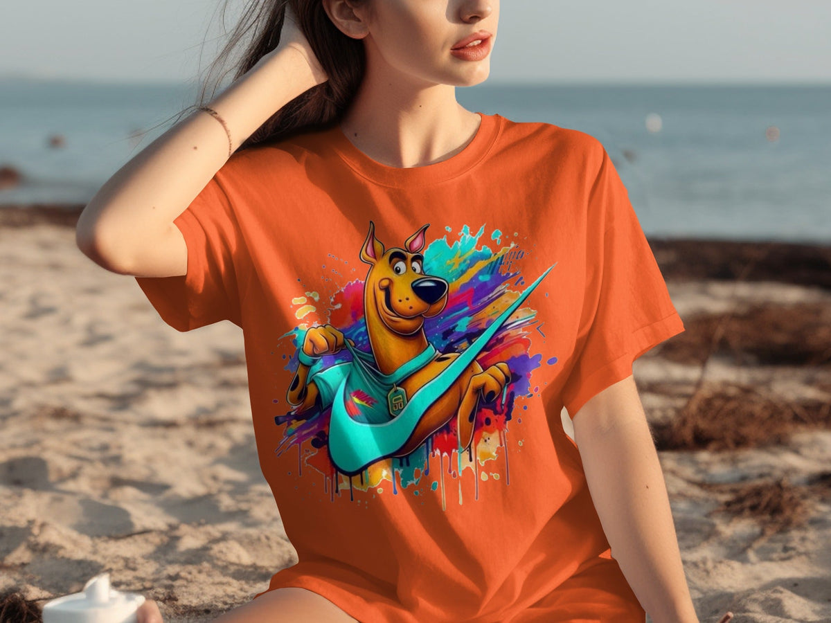 Scooby Doo With Nike Logo Trendy Colorful Splash T-Shirts