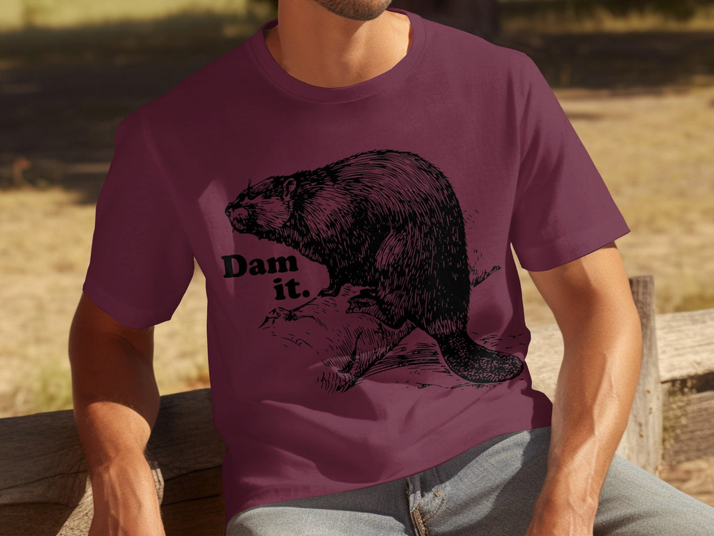 Beaver with Dam it Text Funny Graphic Print T-Shirts product image 11