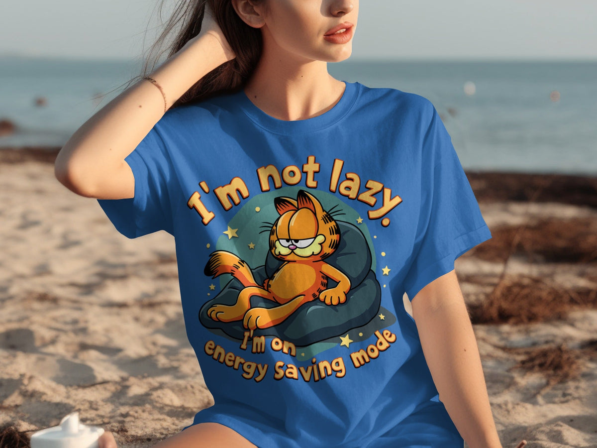 Lazy Garfield on Energy Saving Mode Funny Graphic T-Shirts