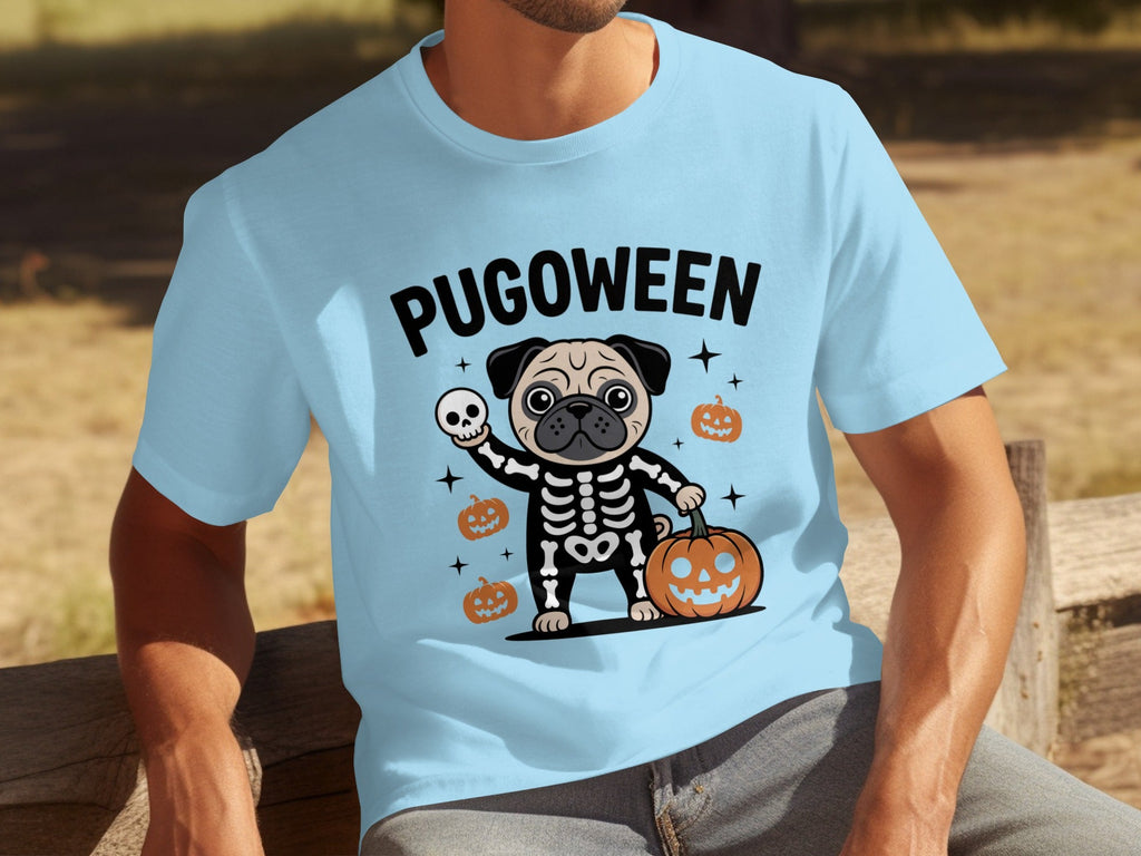 Pugoween Halloween Pug Dog Skeleton Costume T-Shirts
