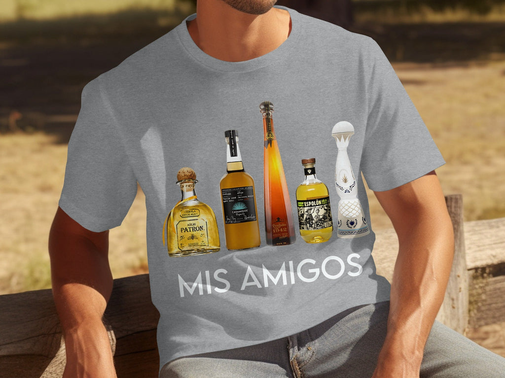 Tequila Bottles Lineup featuring Mis Amigos Text T-Shirts