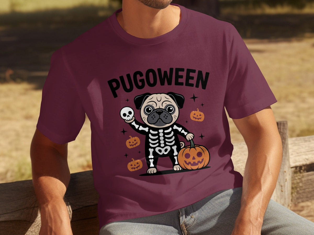 Pugoween Halloween Pug Dog Skeleton Costume T-Shirts