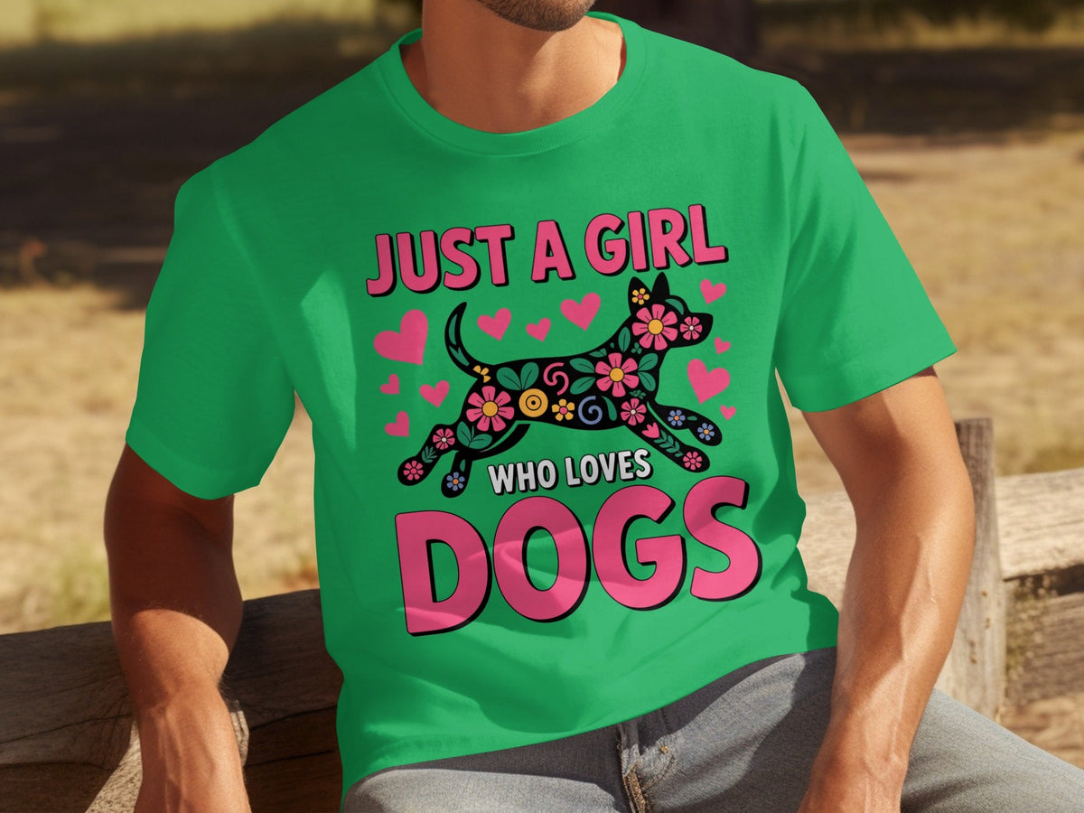 Just A Girl Who Loves Dogs Floral Dog Design T-Shirts