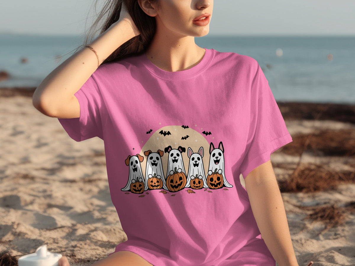 Spooky Dog Ghosts With Pumpkins Halloween Cute Season T-Shirts