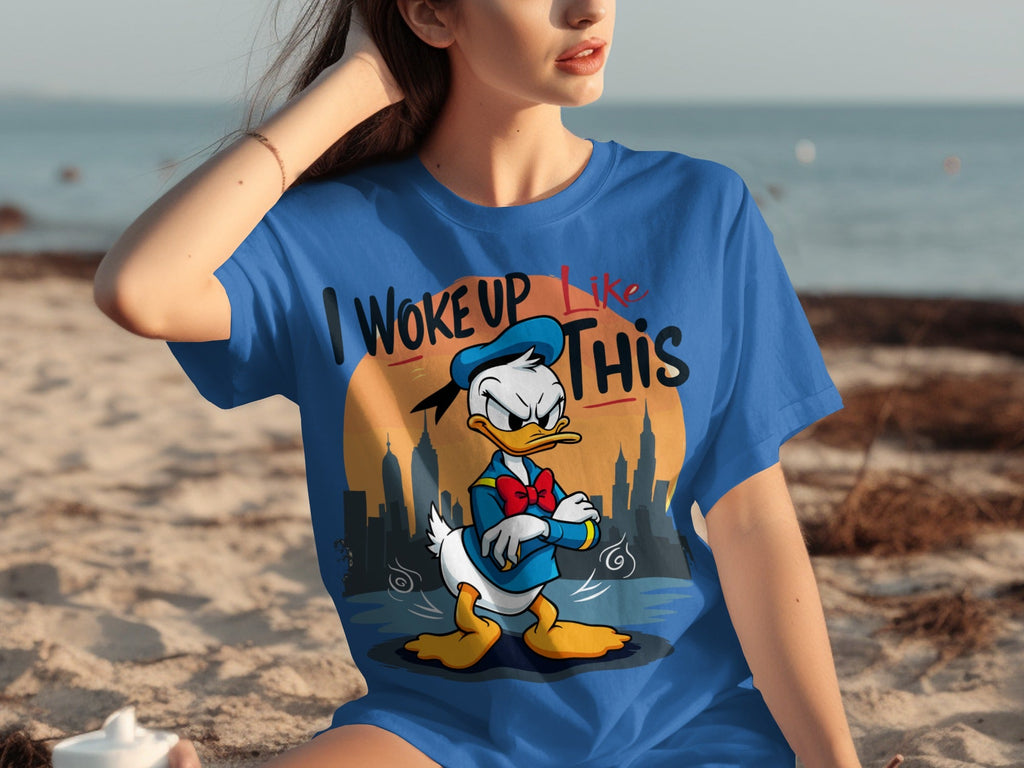 Donald Duck I Woke Up Like This On Cityscape Backdrop T-Shirts
