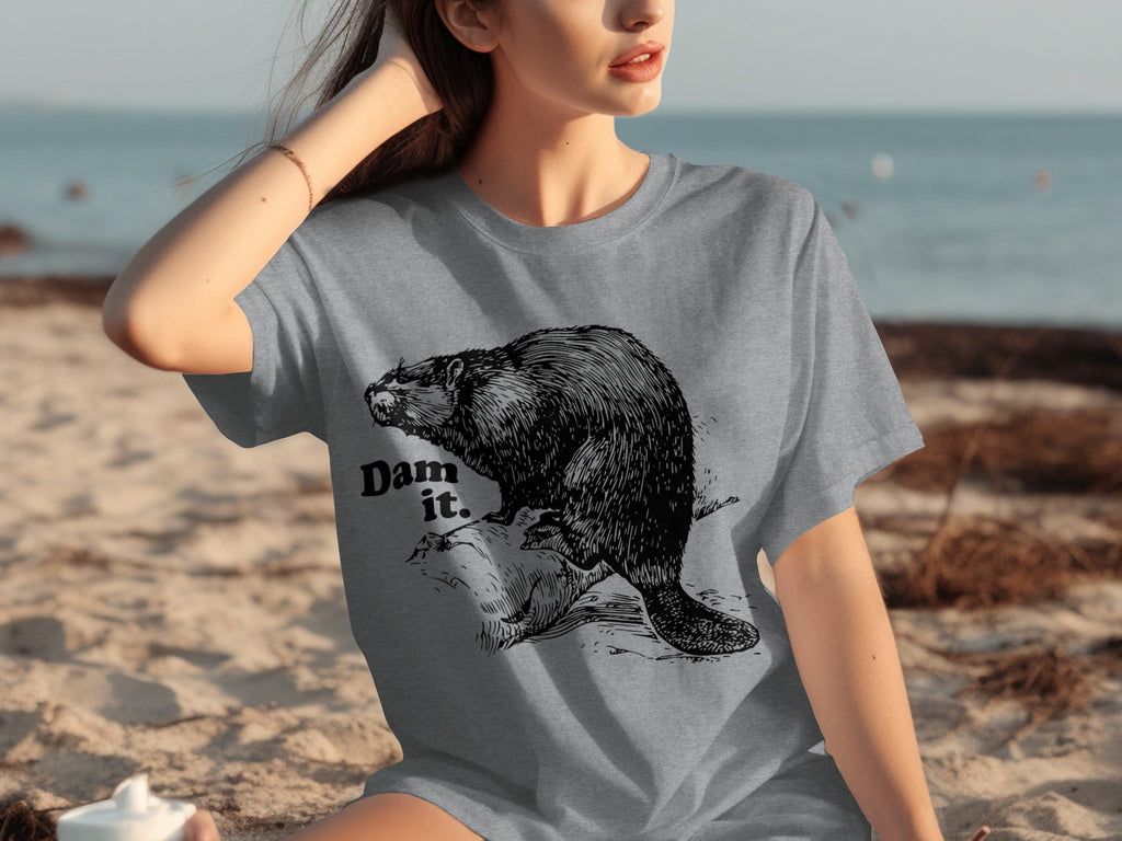 Beaver with Dam it Text Funny Graphic Print T-Shirts product image 31