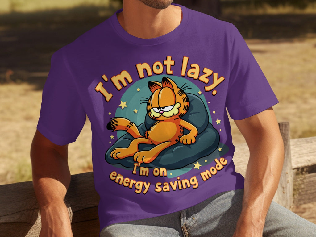 Lazy Garfield on Energy Saving Mode Funny Graphic T-Shirts
