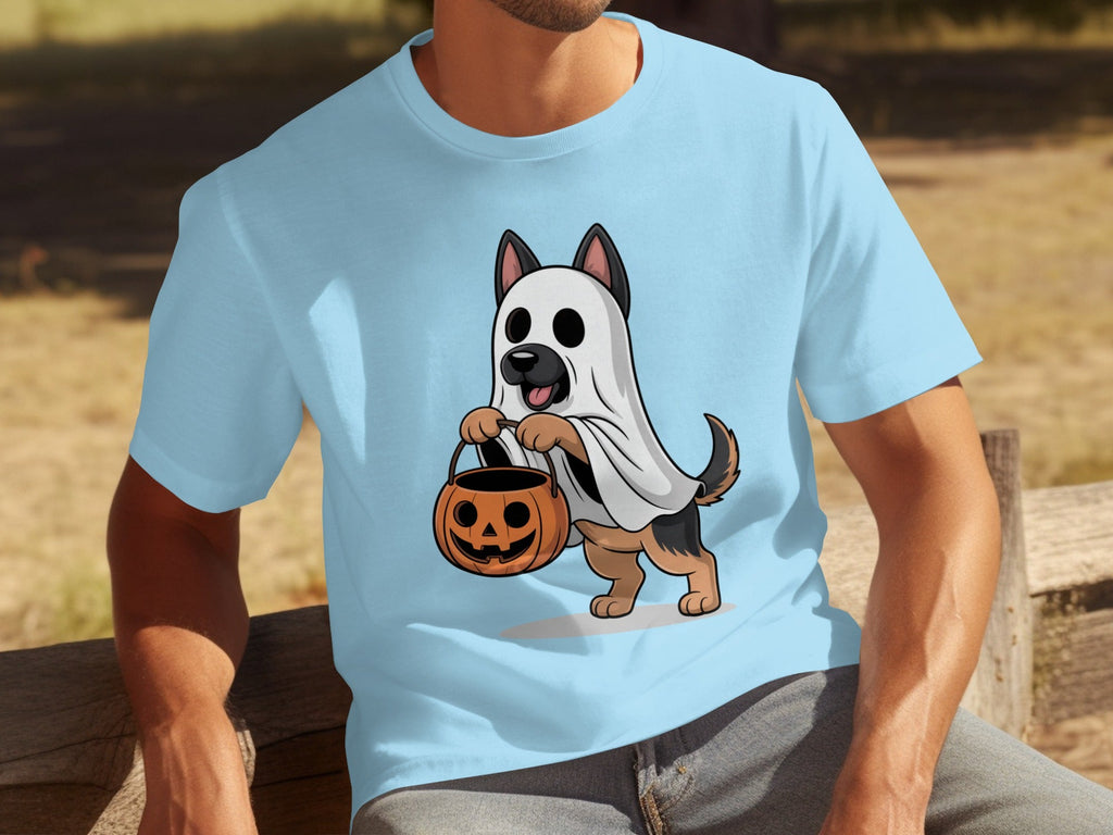 Cute German Shepherd Dressed as Ghost for Halloween T-Shirts