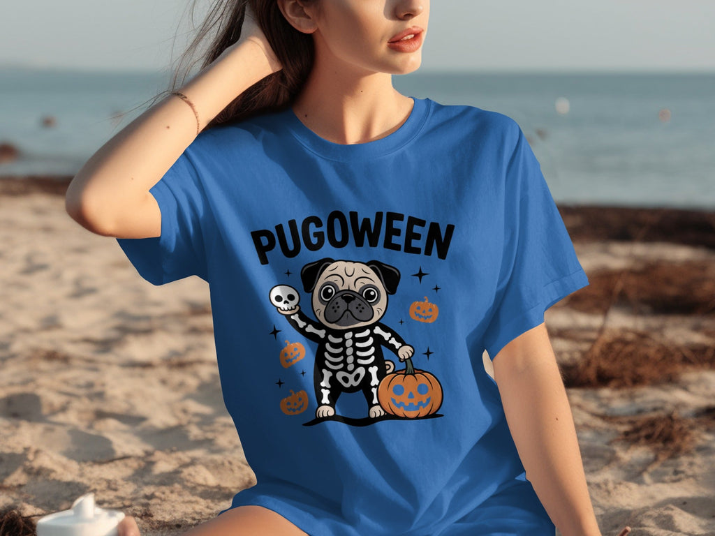 Pugoween Halloween Pug Dog Skeleton Costume T-Shirts