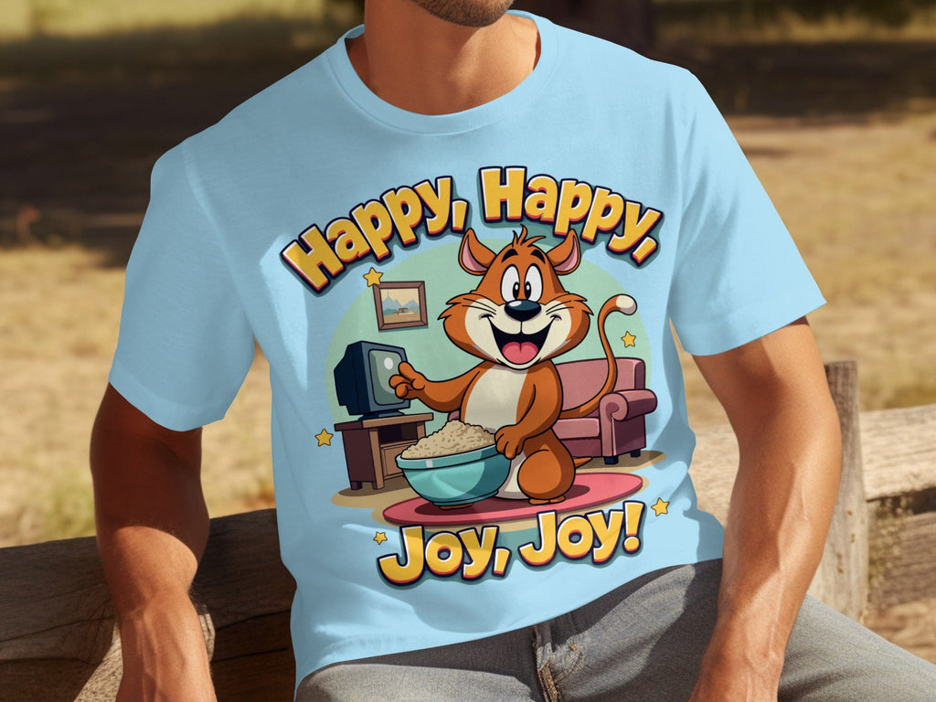 Happy Happy Joy Joy with Cartoon Cat Design T-Shirts