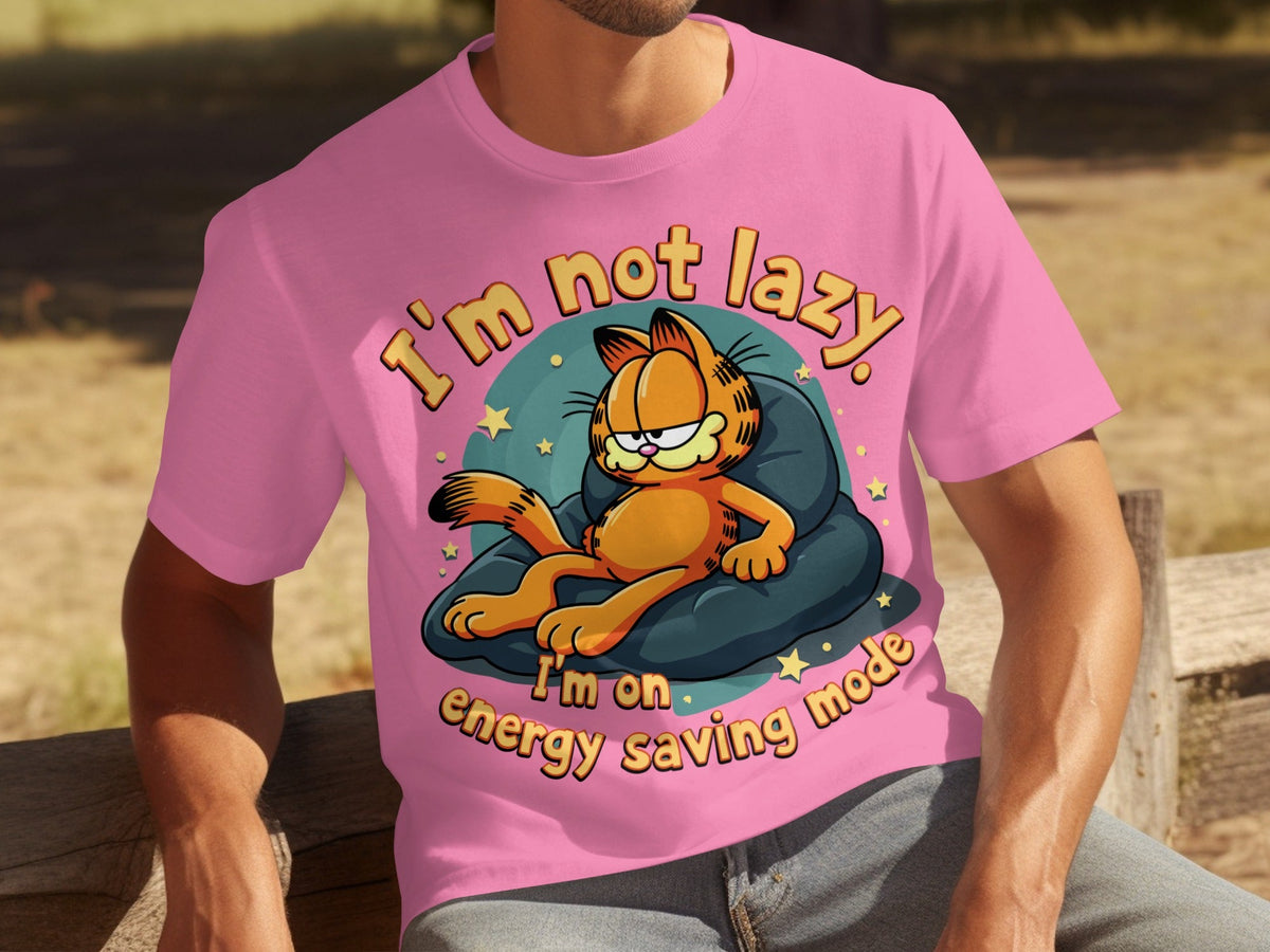 Lazy Garfield on Energy Saving Mode Funny Graphic T-Shirts