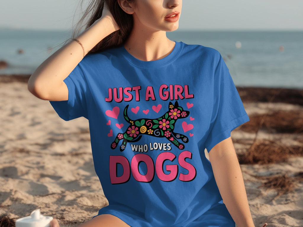 Just A Girl Who Loves Dogs Floral Dog Design T-Shirts