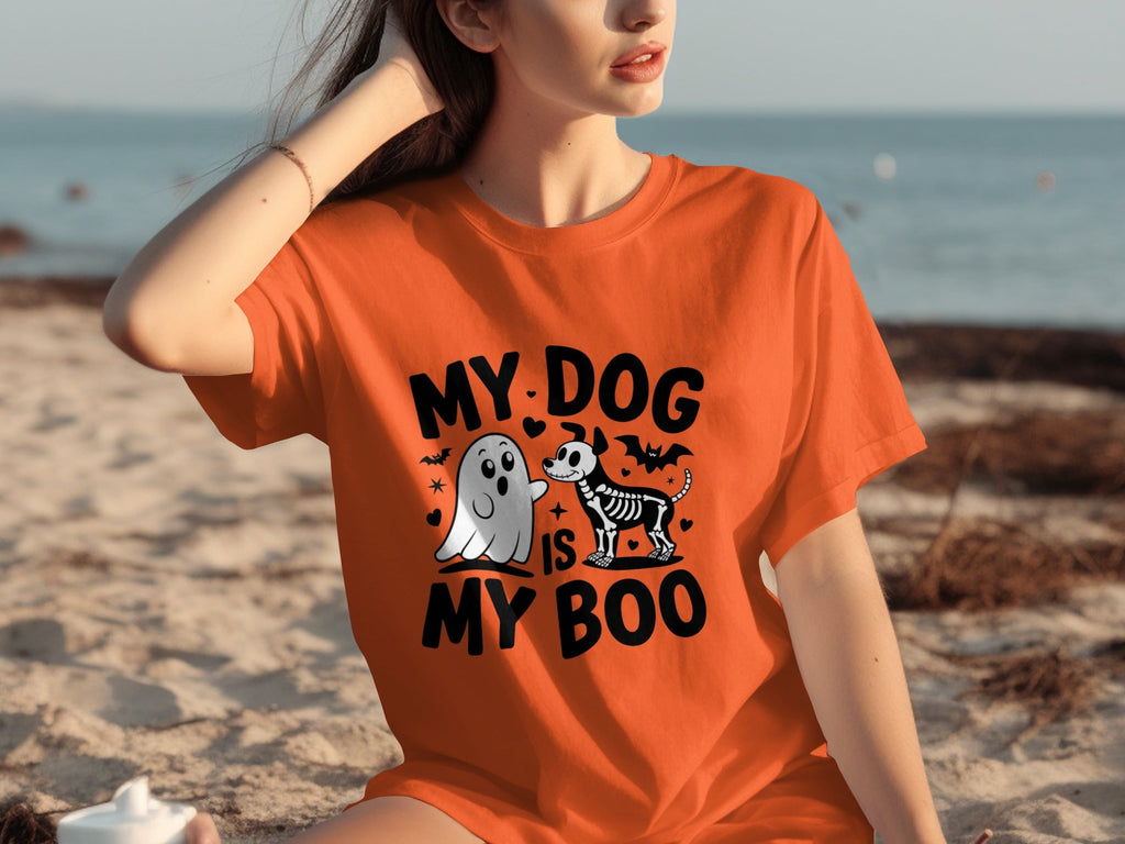 My Dog IS My Boo Halloween Ghost Dog Skeleton Art T-Shirts