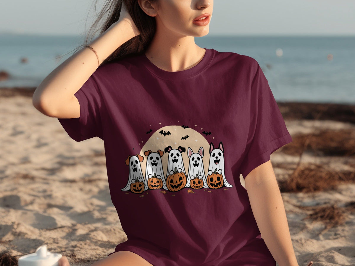 Spooky Dog Ghosts With Pumpkins Halloween Cute Season T-Shirts