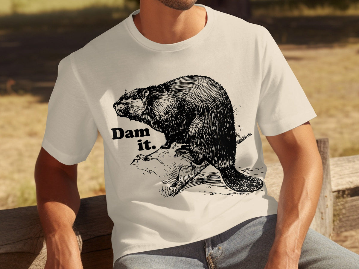 Beaver with Dam it Text Funny Graphic Print T-Shirts product image 7