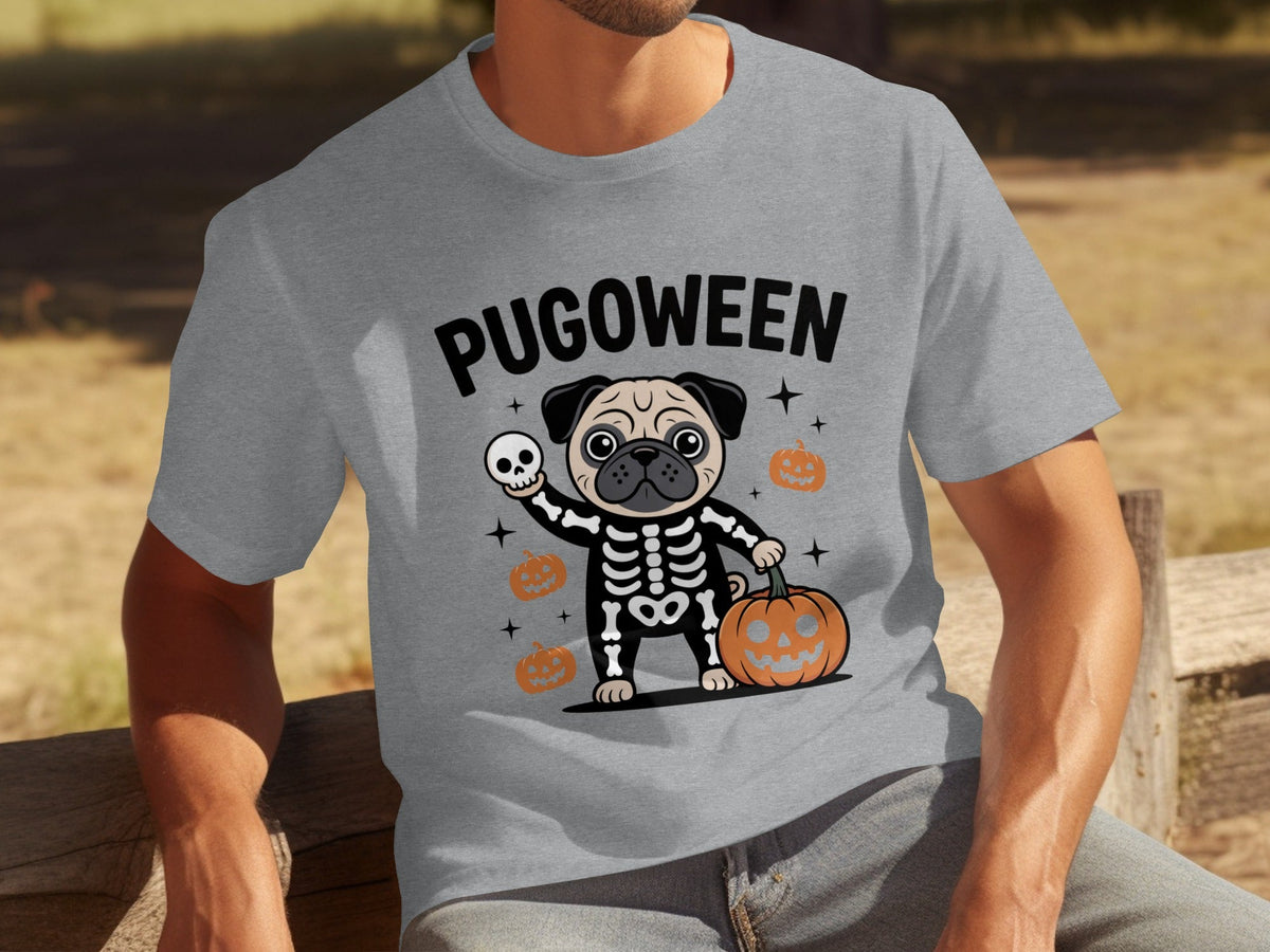Pugoween Halloween Pug Dog Skeleton Costume T-Shirts