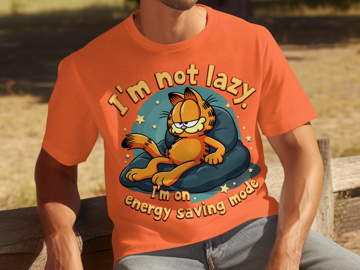 Lazy Garfield on Energy Saving Mode Funny Graphic T-Shirts