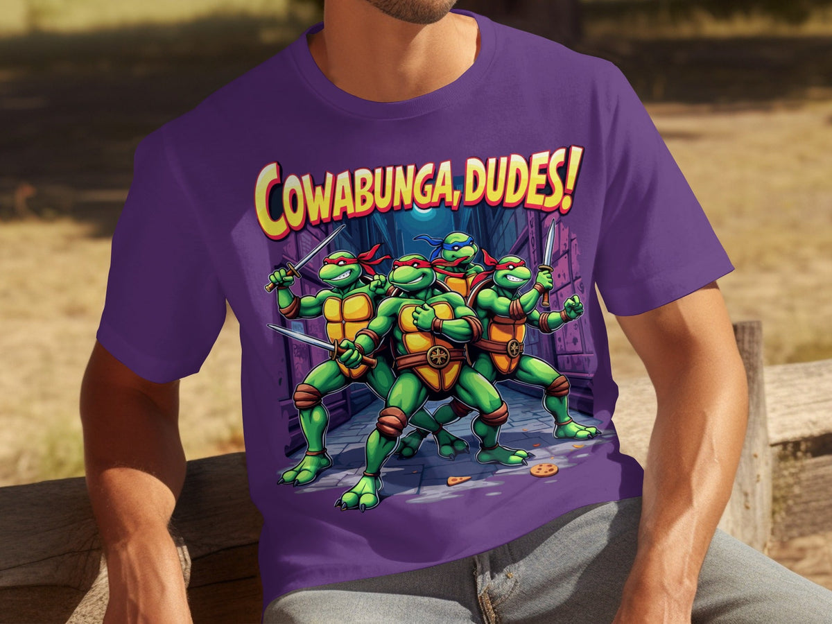 Cowabunga Dudes Four Turtles with Swords in Alley T-Shirts